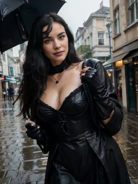 (detailed), perfect face, realistic photo of beautiful completly soaked smiling Bettie Page,25 Years old, blue eyes, piercing eyes, long hair, black hair, wearing detailed necklace, Polish, influencer, light freckles, big lips, wearing detailed diamond bra...