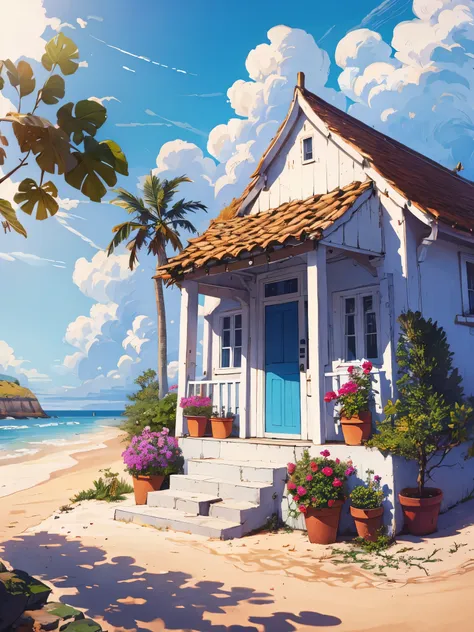 white cottage on beach