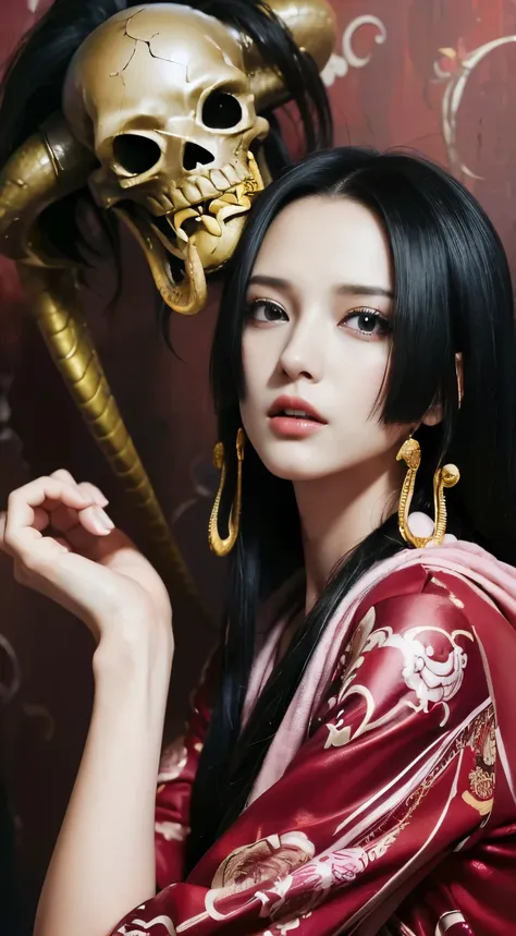 (((masterpiece+highest quality+high resolution+very detailed))), boa hancock, long, silky black hair, high nose, sharp eyes, a n...