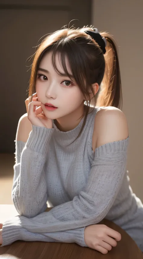 small details, High resolution, high quality、Perfect dynamic composition, beautiful and delicate eyes, medium hair, 、natural color lips,Jobu Riku Cuckoo、20 year old girl、1 person、transparent skin、shining hair、on the table, 最high quality, figure, Super deta...