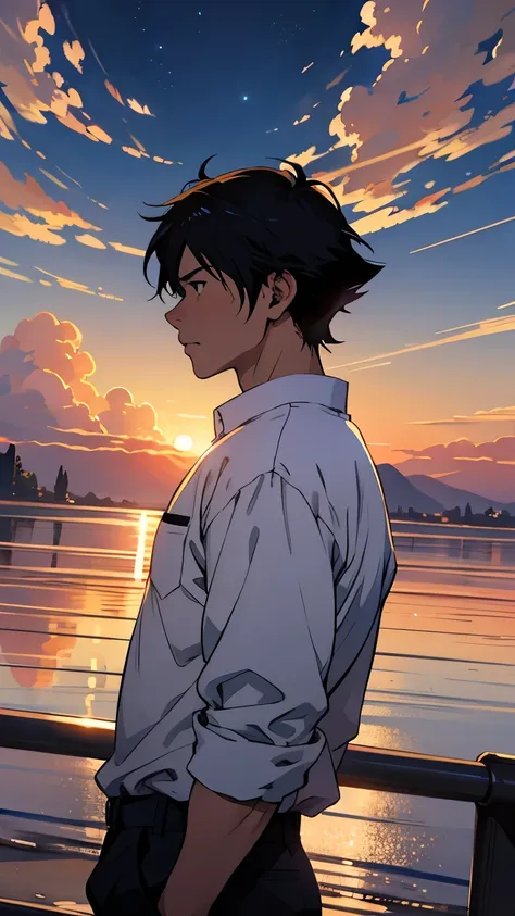 personajes de anime sentados en una repisa con un fondo de cielo, Moebius y Makoto Shinkai, dos hombres guapos anime, estilo de makoto shinkai, yusuke murata y makoto shinkai, Today&#39;s featured anime still., ( ( makoto shinkai ) ), in estilo de makoto s...