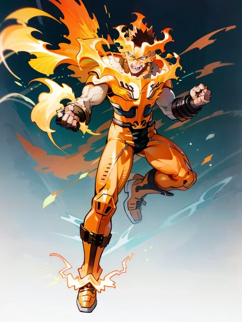 ((endeavor)), my hero academia style, golden armor, minotaur armor, yellow lightning bolts, ultra detailed, perfect anatomy, per...