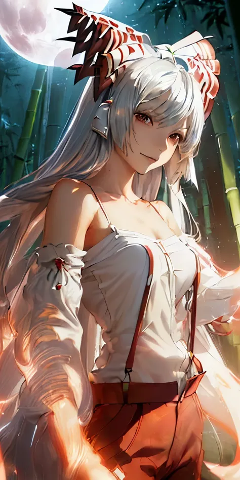 (masterpiece, best quality:1.3), (ultra detailed:1.3), (final fantasy artwork concept:1.5), (manga eyes + hair + clothes + body + face + colors + shoulders + eyes:1.3), (upper body:1.3), Fujiwara no Mokou, Touhou Series, (anime, illustration:1.3), perfect ...