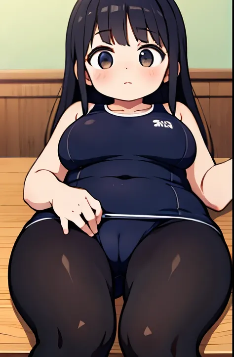 School Swimsuit　Plump　Black Hair　Leg spread　black tights