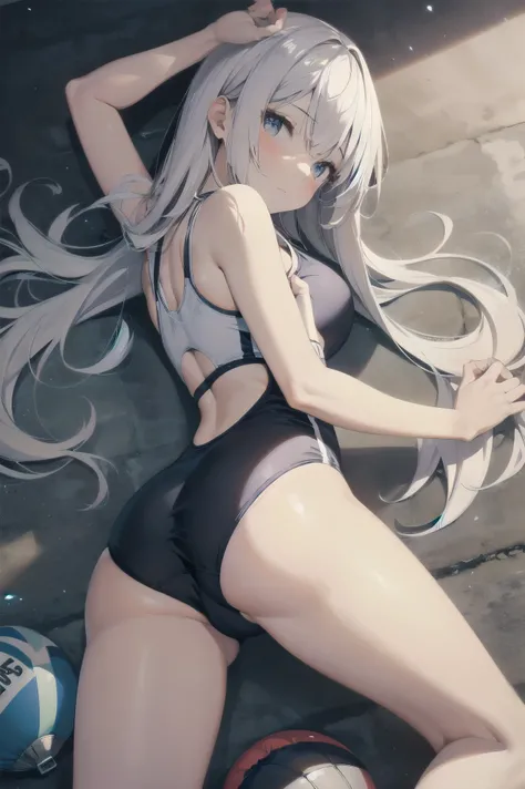 high quality、最high quality、Complete limbs、Ultra-high resolution、Shining Eyes、Full hands and fingers、Slender beauty、Wearing a white school swimsuit、White skin, View your viewers,, No correction, arms on the back, throw, bangs, Focus Only , break , grasp, La...