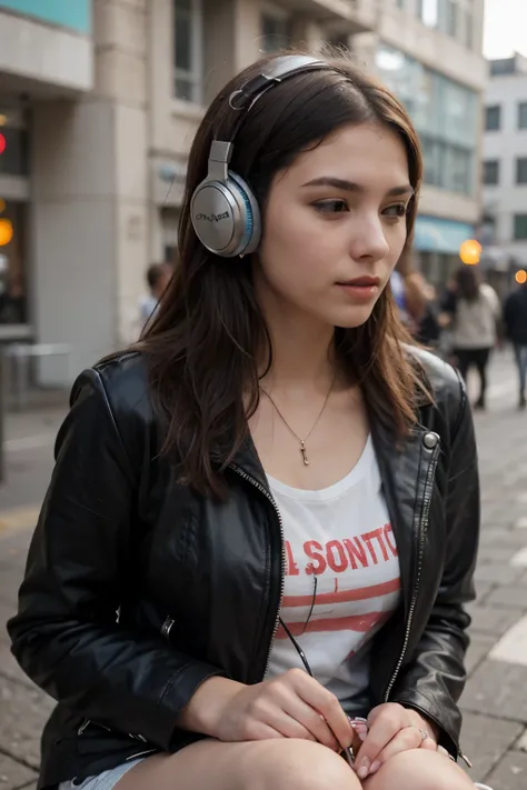 a woman with headphones listening to music
