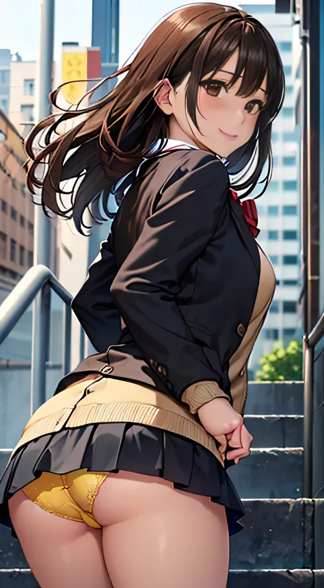 ((Tabletop, highest quality, High resolution, Hmph, Perfect Pixel,  4K, Hmph, Hmph))), One Girl, single, alone, Beauty、The whole body is visible、 ((Mid-wave hair, bangs, Brown Hair)), ((Brown eyes, Beautiful eyelashes, Realistic eyes)), ((Detailed face, Bl...