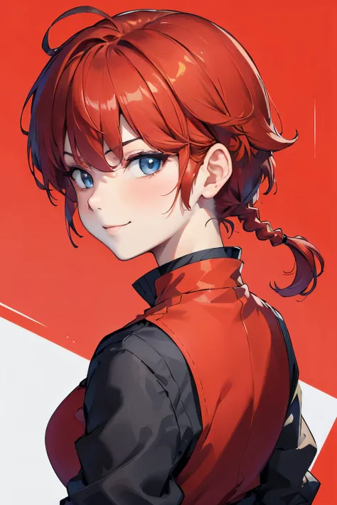 ((masterpiece)), high quality, very_high_resolution, large_filesize, full color, heavy outline, clear outline, colorful, (beautiful detailed eyes), (beautiful face:1.3), (boyish face:1.3), 1 girl, (femaleranma), (red hair), short hair, (braided ponytail), ...