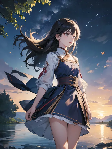 The original, (masterpiece), (illustration), (Extremely beautiful), (perfect details), (Unity CG 8K Wallpaper:1.05), (Beautiful clear background:1.25), (Depth of Field:0.7),1 Girl,huanxiaoyi , (Standing by the river:1.15).(Hair flutters in the wind:1.1),Bu...