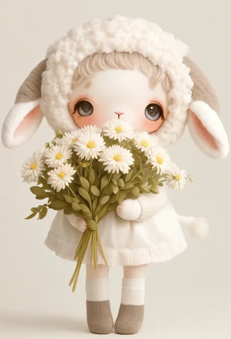 Cute lamb girl,Holding flowers,Soft,sock,shoe,whole body
