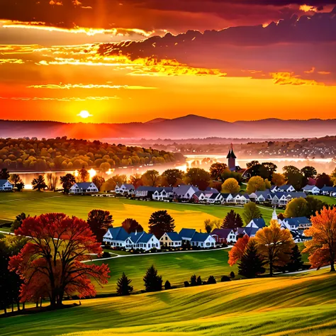 Step into the breathtaking beauty of Willowbrook Countryside Villages Sunset Silhouettes, where the sky ignites in a blaze of fiery colors and the village skyline is bathed in the warm, golden glow of the setting sun. From your chosen vantage point atop a ...