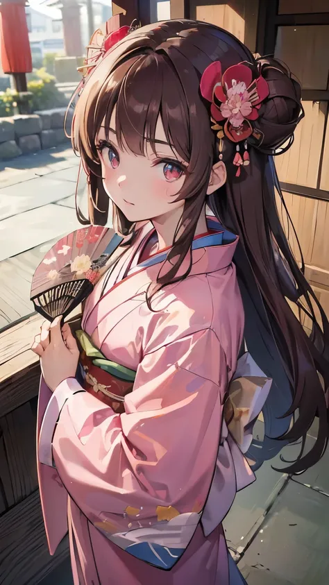 ((best quality, 8k, masterpiece: 1.3)), highly detailed face and skin texture, detailed eyes, traditional japanese kimono, pink ...