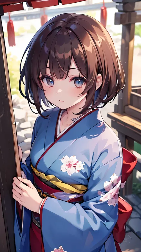 ((best quality, 8k, masterpiece: 1.3)), highly detailed face and skin texture, detailed eyes, traditional japanese kimono, blue ...