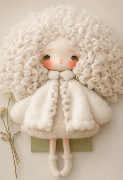 (masterpiece, best quality:1.2), 1 girl, solitary, big eyes，white curly hair，felt clothing