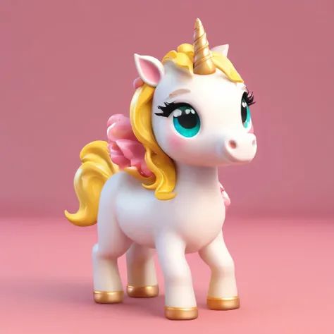 Popmart&#39;s cute unicorn IP, Bright Eyes, Cherubim,Little white dress, clay, model, ham, Glossy and delicate,Clean background, Good gloss, 3D Rendering,highest quality