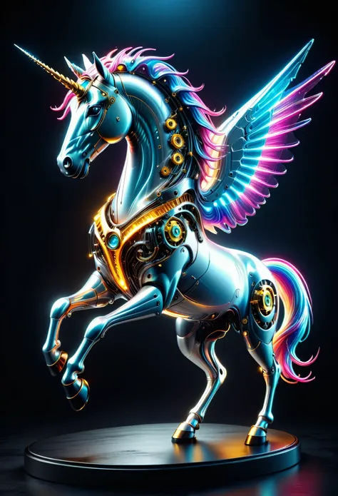 (mechanical unicorn:1.5)，mythical creatures , (mythical machine), (mechanobiology)，mysterious，phantom，transparent，bioluminescenc...