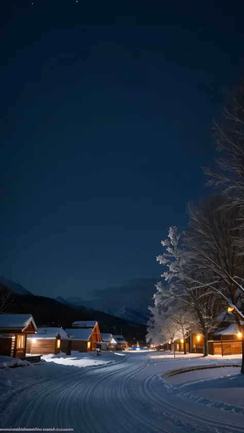 Snow，night，village