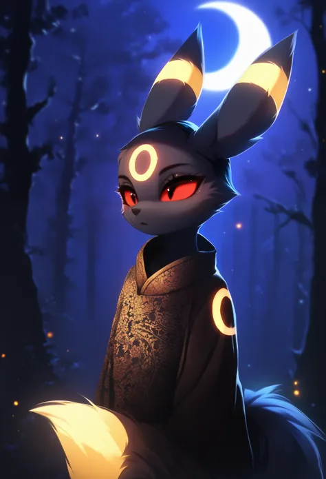 score_9, score_8_up, score_7_up, source_furry, rating_safe, by magnaluna,, 1girl,anthro, umbreon, black body fur, gold markings,...