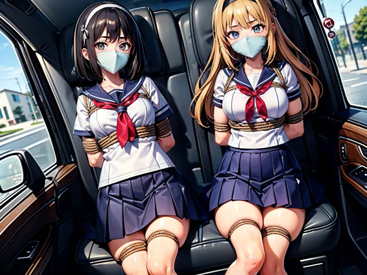 chyuri, otn, two high school girls tied up and confined in a car、(highly detailed cg unity 8k), (highest quality)，(very detailed...