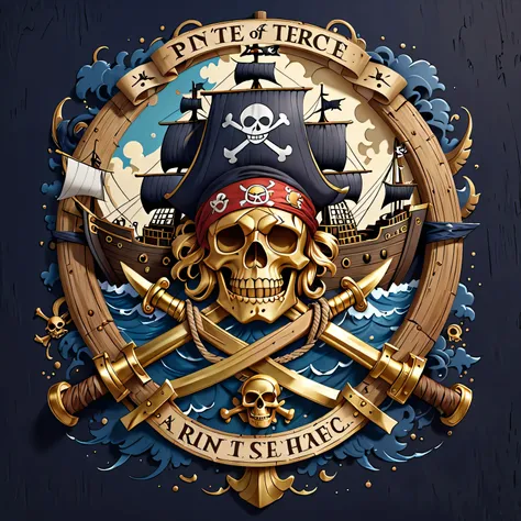 Design a bold and fierce title artwork for "One Piece" using a unique and rarely used typeface called "Pirate Gothic". The letters should be thick and rugged, resembling old pirate ship timbers, with sharp edges to convey a sense of danger and adventure. E...