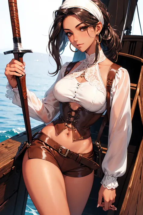 (masterpiece), best quality, expressive eyes, perfect face, (pirate ship background), (standing), (smirk), (closeup view), (1gir...