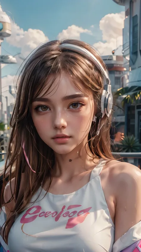 masterpiece, highest quality, Super detailed, 8k, RAW Photos, Realistic, One girl, alone, Rim Light, Super detailed face, (Contrasting:1.1), Shoot from the front, (head shot:1.6), Upper Body, smile, Amazingly cute young Russian girl, Droopy eyes, Pale pink...