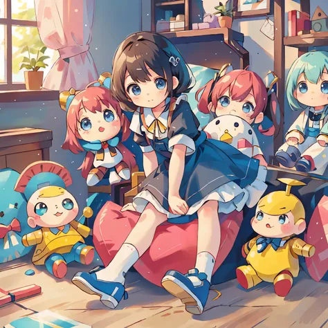 Realistic、Photo of a collaboration between dolls and robots、Comical pose、Cute Shoes