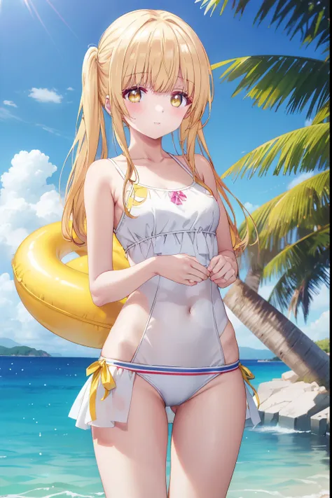 Mahiru shiina, , blonde, (Yellow Eyes:1.3)、Twin tails,,blush,smile,in the sea、Wearing a cute swimsuit,Daytime、Wear a swimsuit、Captivating thighs、Beautiful bare legs, Skimpy swimwear、bikini、School swimsuit
（masterpiece:1.2), highest quality, High resolution...