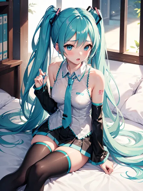 (1 girl),(high quality), (High resolution), (Very detailed), (8k),(Focus on the lower body),(CG),(Hatsune Miku)、Idol Sculpture、Magic Knight、Magic Swordsman、Magic Mentor、、Sexy panties、(Black knee-high stockings:1.2)、(Nipple Shape)、No shoes、(Neutral white li...