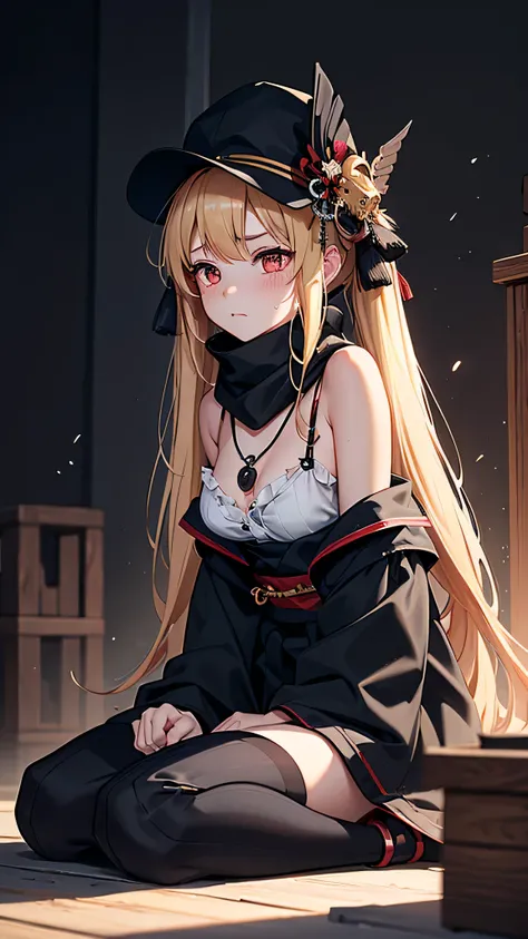 最high quality、Best image quality、masterpiece、girl((18-year-old、 By becoming、Best Bust、Medium Bust,Wide open breast tea、Red glowing eyes,Blonde、Disheveled Hair、Twin tails、thin,The highest valley、Open chest、Luminous Wristbands、hat、hair ornaments、luminous nec...