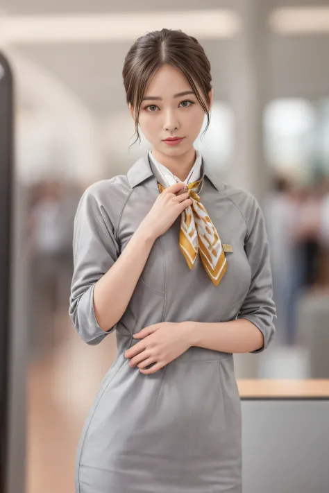 (masterpiece:1.2、highest quality:1.2)、32K HDR、High resolution、(alone、1 girl、Slim figure)、（Realistic style with Starlux Airlines uniform）、 (In the airport lounge, Professional Lighting)、（Starlux Airlines silver uniform:1.4）、（Starlux Airlines silver uniform ...