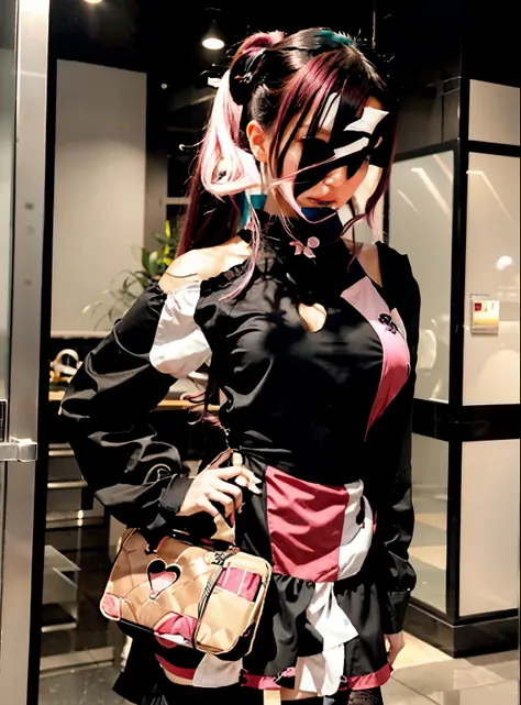 Wearing a black dress、Araffe girl with pink hair and ponytail, Anime Girl wearing a black dress, 穿着漂亮裙子的可爱Anime Girl, beautiful anime style, beautiful Anime Girl, Anime Girl cosplay, Wear clothes, Beautiful anime woman, attractive Anime Girl, Anime style, ...