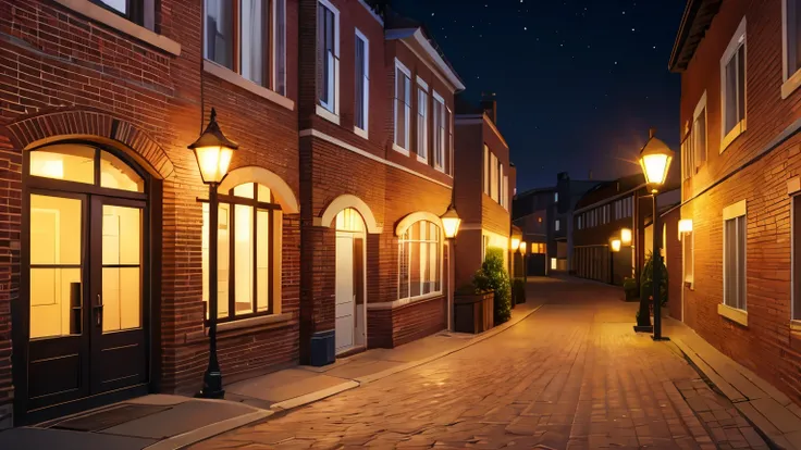 background,Orange streetlight,night,Brick Building,Brick road