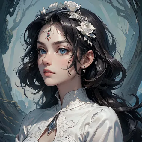 ((tmasterpiece))，(Best quality at best)，(A half body)，looks away，(ultra intricately detailed)，(Highest definition)，(8K)，(Clean lines)，(Perfect facial features，Perfect flesh)，(offcial art)，1，Undead，The undead，Peerless beauty，Dirty white dress，frotting