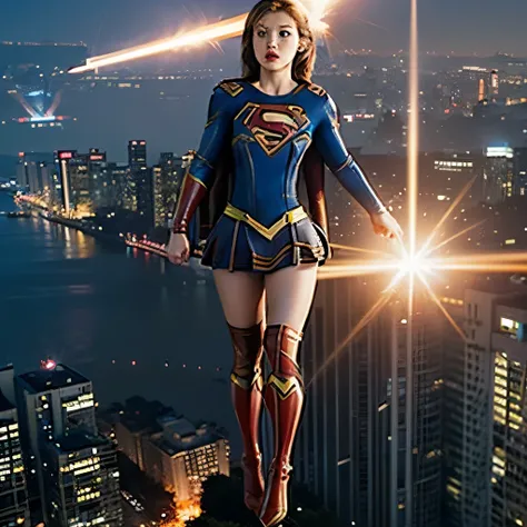 A giant monster appears in a major Japanese city、A giant monster far larger than a group of gigantic buildings、Crush buildings as you walk、(Watch a giant monster destroy a city from an aerial perspective:)、(Supergirl flies into the sky:)、(Supergirl shines ...