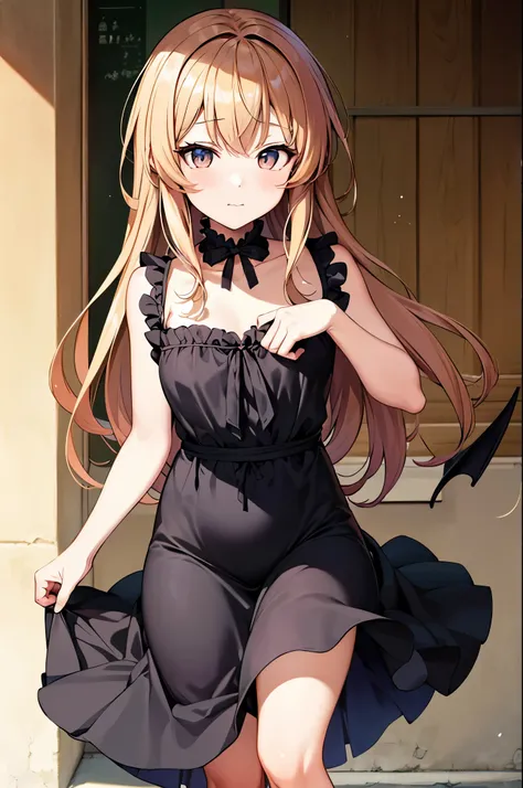 With corners、頭蓋骨が描かれたドレスを着たAnime Girls, ((Light brown hair))(Lori, gothic maiden Anime Girls, Cute anime waifu in a nice dress, Anime Moe Art Style, Anime Girls wearing a black dress, Nightcore, (Anime Girls), Anime Style 4k, Small curvaceous , High qualit...