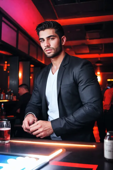 realistic , portrait , Handsome men , nightlife, nightclub
