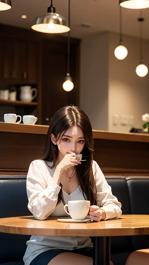 Beautiful man and woman drinking coffee in a cafe