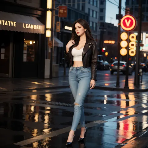 (stylish busty brunette: 1.1), night cityscape, cinematic, (low key lighting: 0.9), walking confidently, curves accentuated, (hi...