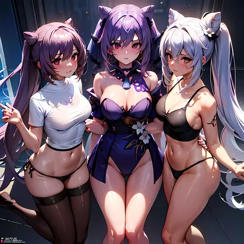 3 girls (a high resolution,masterpiece,Best quality,extremely detailed computer graphics, Anime, official art:1.4), realistic, Photo, Amazing small details, Its all confusing, gloss and shiny,amazingly many layers, 8K wallpaper, 3D, sketch, kawaii, illustr...