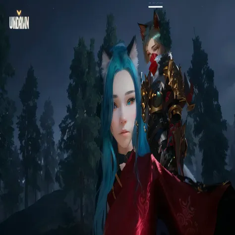 there is a woman with blue hair and a cat costume, with very highly detailed face, girl with cat ears, in game, 4 k hd fur face!!!, she has elf ears and gold eyes, woman with cat ears, detailed unblurred face, holo is a wolf girl, beautiful young catgirl, ...