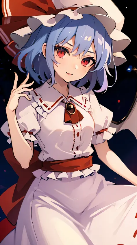 ((masterpiece)), ((highest quality)),One girl, Remilia_scarlet,Laugh gently,short_hair, short_sleeve, night