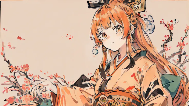 Pixel art,1 girl,Orange Hair,Long Hair,masterpiece,(((highest quality))),(Japanese style:1.4),princess,trendy,(((Healing)))