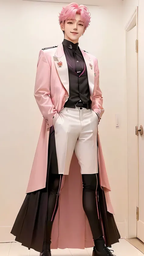 (((Full body image from feet to head of young single very handsome 19 year old man, o homem mais bonito do mundo!!))) ((hair is short hot pink))), ((His skin is very white like that of a vampire)), ((olhos grandes e cor rosa como os de um personagem de ani...