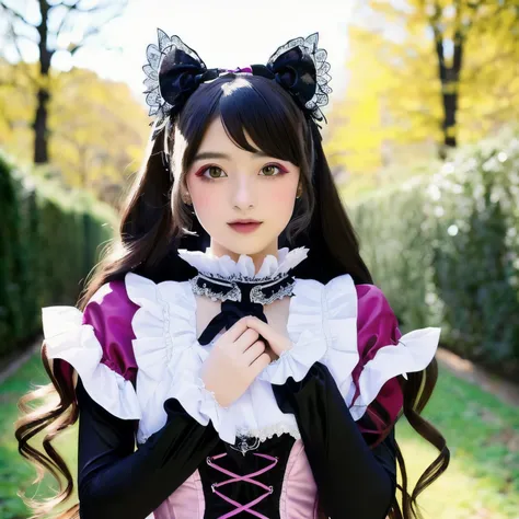 Araffe vestida con un vestido rosa y guantes negros sentada en el suelo., magical lolita girl portrait, retrato de chica lolita radical, estilo lolita, chica anime cosplay, bella delfina, angelical bonita, moda lolita, 1 7 year old anime gothic girl, hada,...