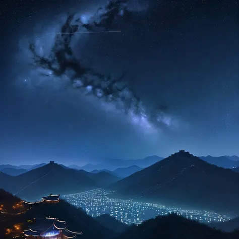 Slightly mountainous，The stars are shining in the night sky。The Night Sky in Xianxia Novels。