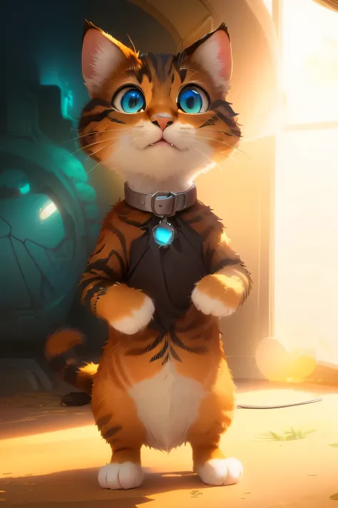 Da ist eine Katze, die auf ihren Hinterbeinen steht, Anime picture of a cute cat, Sora als Katze, anato finnstark. pixar, depicted als Pixar-Figur, Bild aus dem Pixar-Film, Animationsfilm, Promotional image for the film, Full body closeup, als Pixar-Figur,...