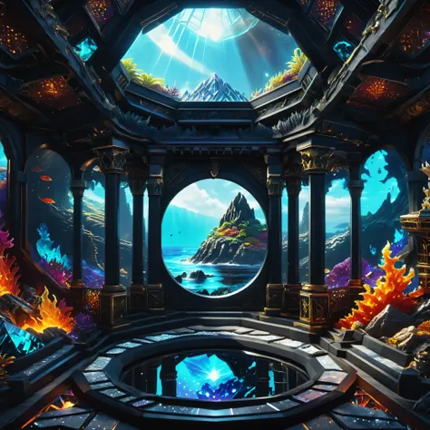 ((best quality)), ((masterpiece)), ((realistic,digital art)), (hyper detailed),donmf43dr4g0n coastline sunken treasure,skylight,