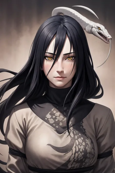 {-erro_De_anatomia:1.0} estilo anime, obra de arte, absurdos, Orochimaru(Naruto), 1 garota sozinha, mulher madura, Oversized shirt with broad shoulDers, perfect composition, detalhado lips, seios grandes, rosto bonito, Body Proportion, corar, Long cabelo p...
