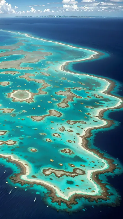 high-definition aerial view of the breathtaking great barrier reef on australia&#39;s gold coast。1,marvel at the vibrant colors ...